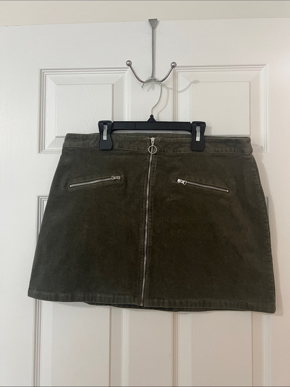 Rue21 Olive Green Corduroy Mini Skirt with Front Zip